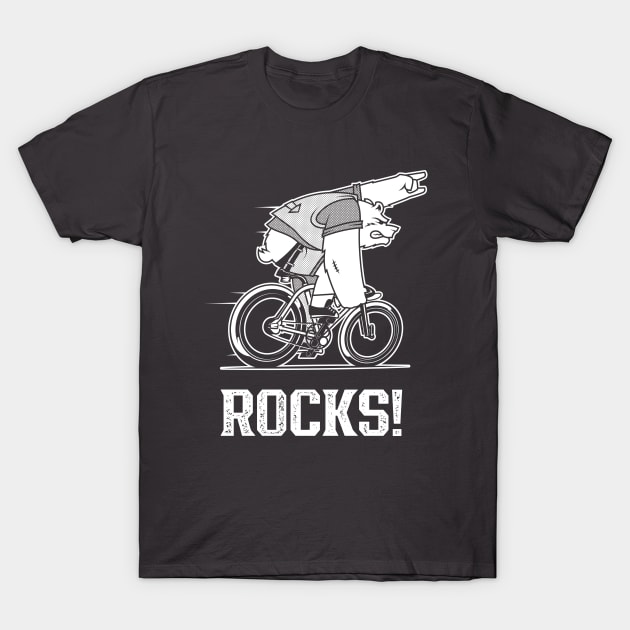 Bear Cycling Rocks with rocking finger sign riding bicycle very fast T-Shirt by ActivLife